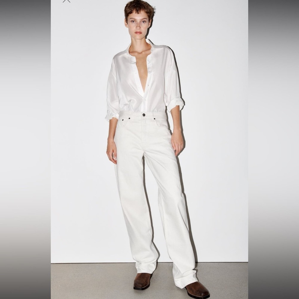 ZARA High Rise Straight White Denim Jean Womens Size US 12 UK 44 NWT